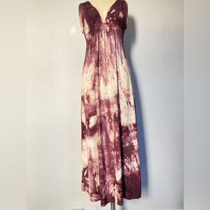 Entreaguas Wearable Art Maxi Dress Large Open Back Resort Hand Tie Dyed Purple‎